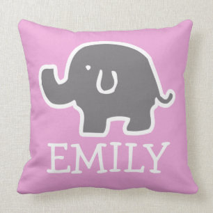 Eléphant Rose Et Gris Doux Coussin Personnalisé En