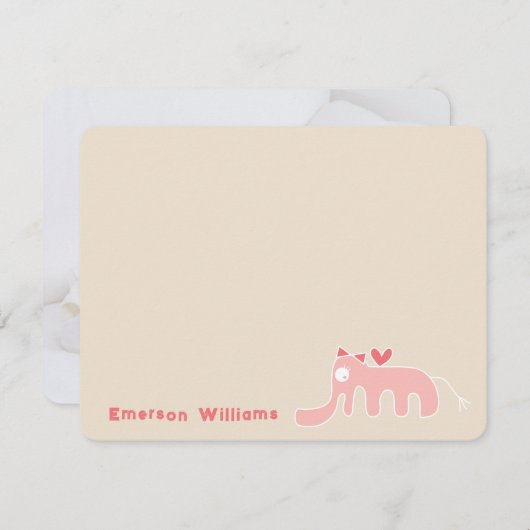 Eléphant rose fille bébé Carte de remerciements pe (Devant / Derrière)