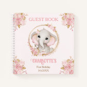 Elephant Rose Floral 1er Anniversaire Nom Livre d' (Devant)