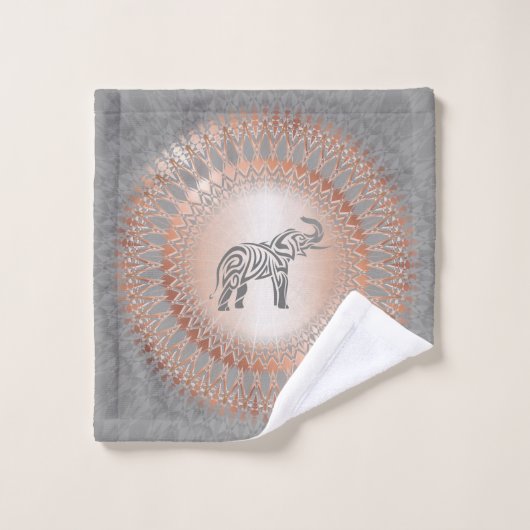 Eléphant rose Gold Grey Mandala (Gant de toilette)