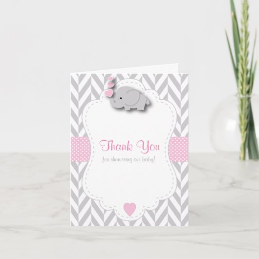 Eléphant rose, gris blanc 🐘 Merci de Baby shower (Devant)