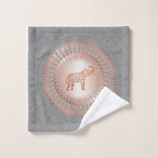 Eléphant rose gris or Mandala Initiales (Gant de toilette)