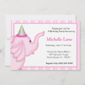 Eléphant rose Invitation d'anniversaire pour fille (Devant)