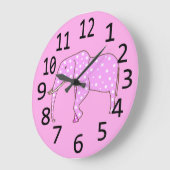 Éléphant Rose Mignon Points Blancs Horloge Murale (Angle)
