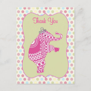 Eléphant rose mignonne Princesse Merci Cartes