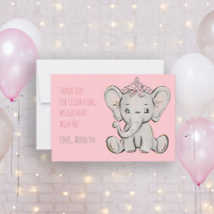 Éléphant Rose Princesse Anniversaire Merci