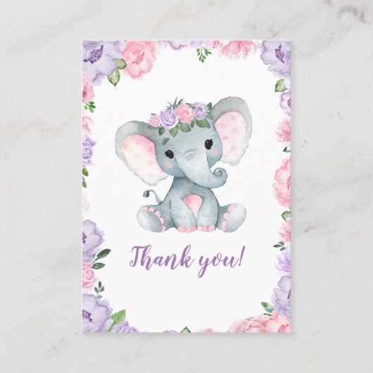 Elephant rose violet Diaper Raffle Ticket Floral (Dos)