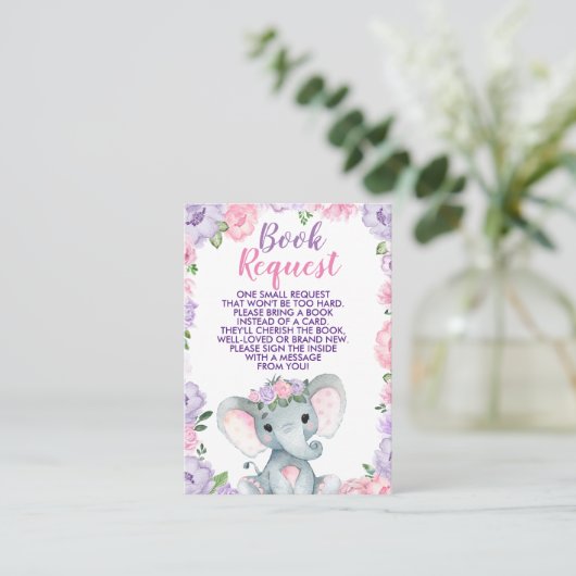 Elephant rose violet Diaper Raffle Ticket Floral (Debout devant)
