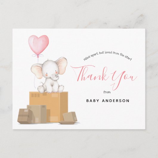 Elephant roze Baby shower per post Hartelijk dank Briefkaart (Voorkant)
