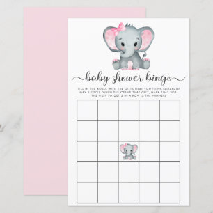 Elephant roze Waterverf Baby Bingo Shower Game