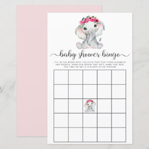 Elephant roze Waterverf Bingo Baby shower Game