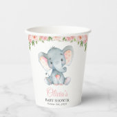 Elephant, roze Waterverf Flowers, Baby shower Papieren Bekers (Voorkant)