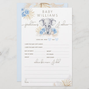 Elephant Safari Baby shower Boy Prediction Game