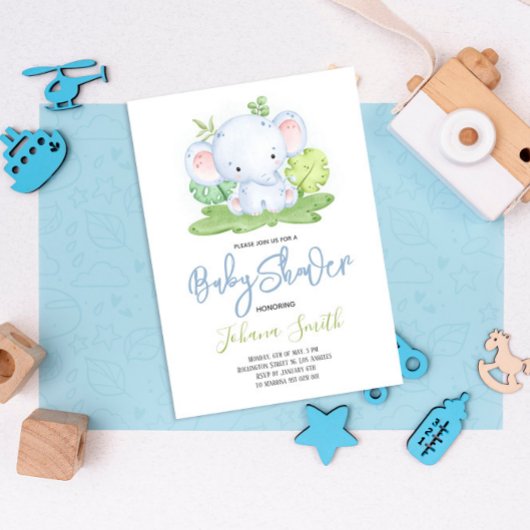 Elephant Safari Boy Baby shower Invitation
