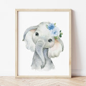 Elephant, Safari, Fleurs Bleues, Garçon Nursery