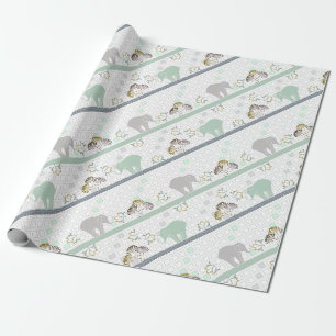 Elephant Safari Green   BABY SHOWER Cadeaupapier