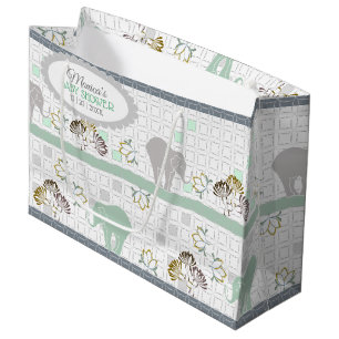 Elephant Safari Green Baby shower Groot Cadeauzakje