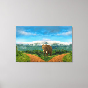 Elephant Safari Intersection Wall Art Canvas Afdruk