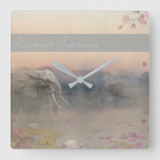 Elephant sanctuary vierkante klok (Voorkant)