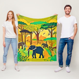 Elephant Savanna Oerwoud Art Fleece Deken