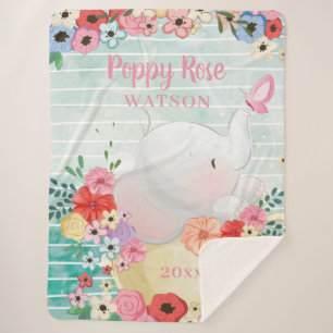 Elephant Sherpa Blanket met Bloemen + de Naam van Deken