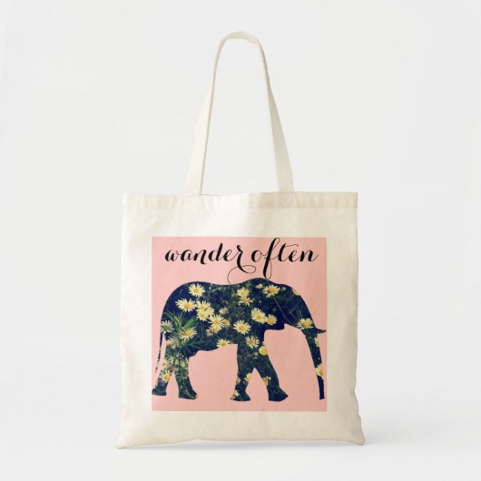 Elephant Silhouette Daisy Classy Girly Pink Tote Bag (Voorkant)