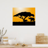Elephant Silhouettes op Sunset Poster (Keuken)