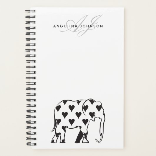 Elephant Simple Zwart en Wit Naam Planner (Voorkant)