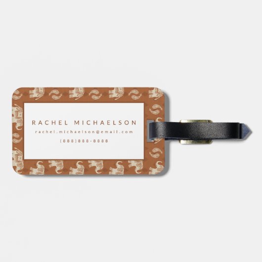 Elephant Sinaasappel Caravan Pattern Bagagelabel (Achterkant horizontaal)