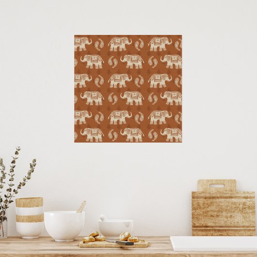 Elephant Sinaasappel Caravan Pattern Poster (Keuken)