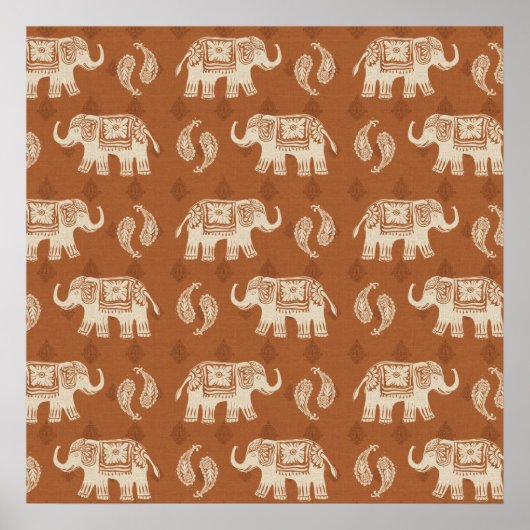 Elephant Sinaasappel Caravan Pattern Poster (Voorkant)