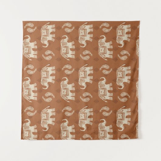 Elephant Sinaasappel Caravan Pattern Wandkleed (Voorkant)