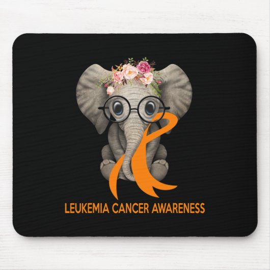 Elephant Sinaasappel Ribbon Leukemia Cancer Awaren Muismat (Voorkant)