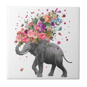Elephant Splash Ceramic Photo Tile Tegeltje