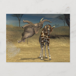 Elephant springt over Giraffe Briefkaart
