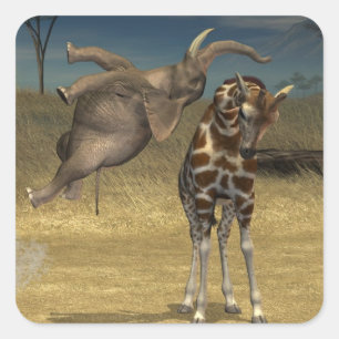 Elephant springt over Giraffe Vierkante Sticker