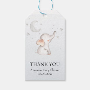 Elephant Stars Moon Dusty Blue Boy Baby shower Cadeaulabel