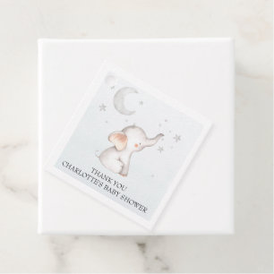 Elephant Stars Moon Dusty Blue Boy Baby shower Gi Bedankjes Labels