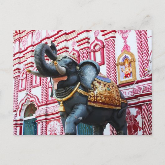 Elephant statue buiten de tempel, Sirsi Briefkaart (Voorkant)