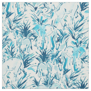 ELEPHANT STOMP Indigo Blue Safari Print Stof