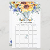 Elephant Sunflower Blue Baby shower Bingo Game (Voorkant / Achterkant)