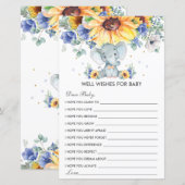 Elephant Sunflower Blue Shower wenst Baby (Voorkant / Achterkant)