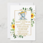 Elephant Sunflower Greenery Baby shower Gold Kaart (Voorkant)
