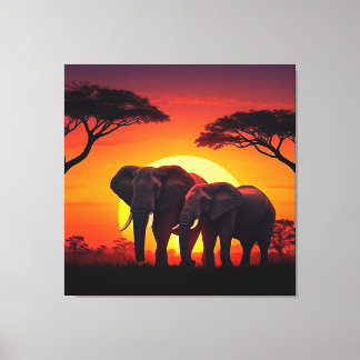 Elephant Sunset Canvas. Canvas Afdruk