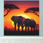 Elephant Sunset Canvas. Canvas Afdruk (Insitu (Houten vloer))