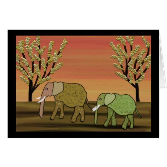 Elephant Sunset Cards (Voorkant Horizontaal)