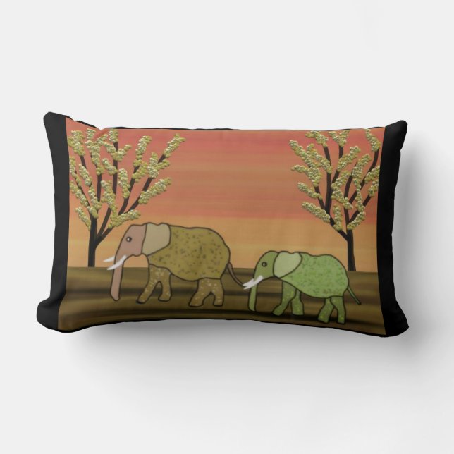 Elephant Sunset Lumbar Pillow Kussen (Voorkant)