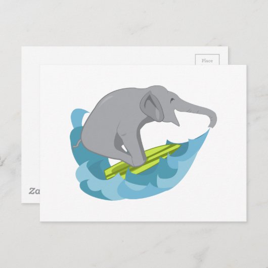 Elephant Surfer Briefkaart (Voorkant / Achterkant)