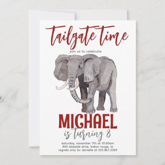 Elephant Tailgate Anniversaire Invitation (Devant)