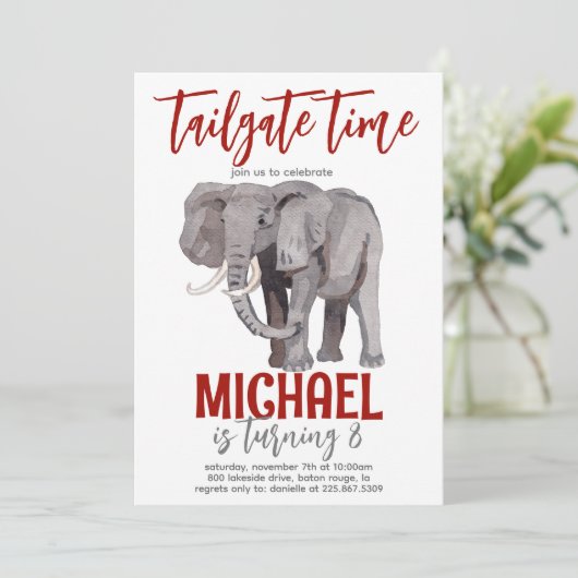 Elephant Tailgate Anniversaire Invitation (Debout devant)